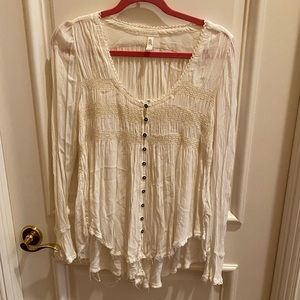 Free People Long Sleeve Boho white top